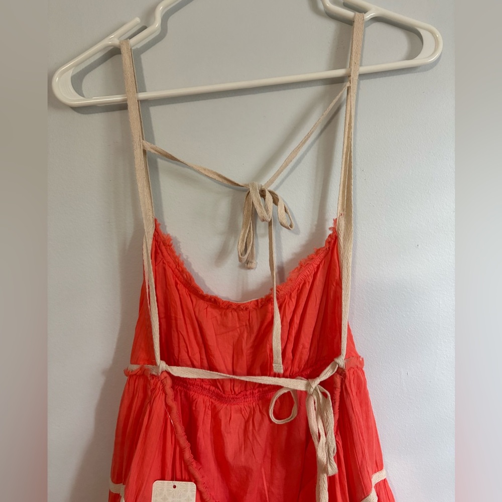 Free People Coral Backless Tiered Maxi Dress with Cream Trim - Picture 5 of 5